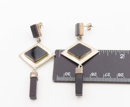 925 Sterling Silver Vintage Earrings MEXICO Black Onyx Geometric Dangle  EG14441