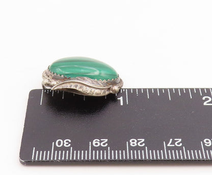 925 Sterling Silver Vintage Pendant NAVAJO Malachite Floral Leaf Charm  PT25905