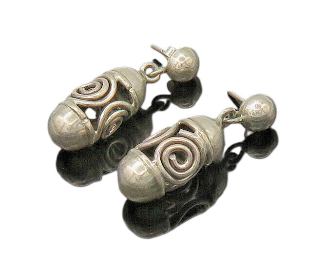 MEXICO 925 Silver  Vintage Spiral Detail Hollow Dangle Earrings  EG10864