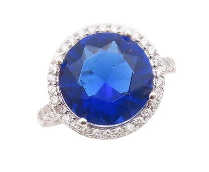 925 Sterling Silver Vintage Ring Round Cut Sapphire Halo Topaz Sz 7  RG30267