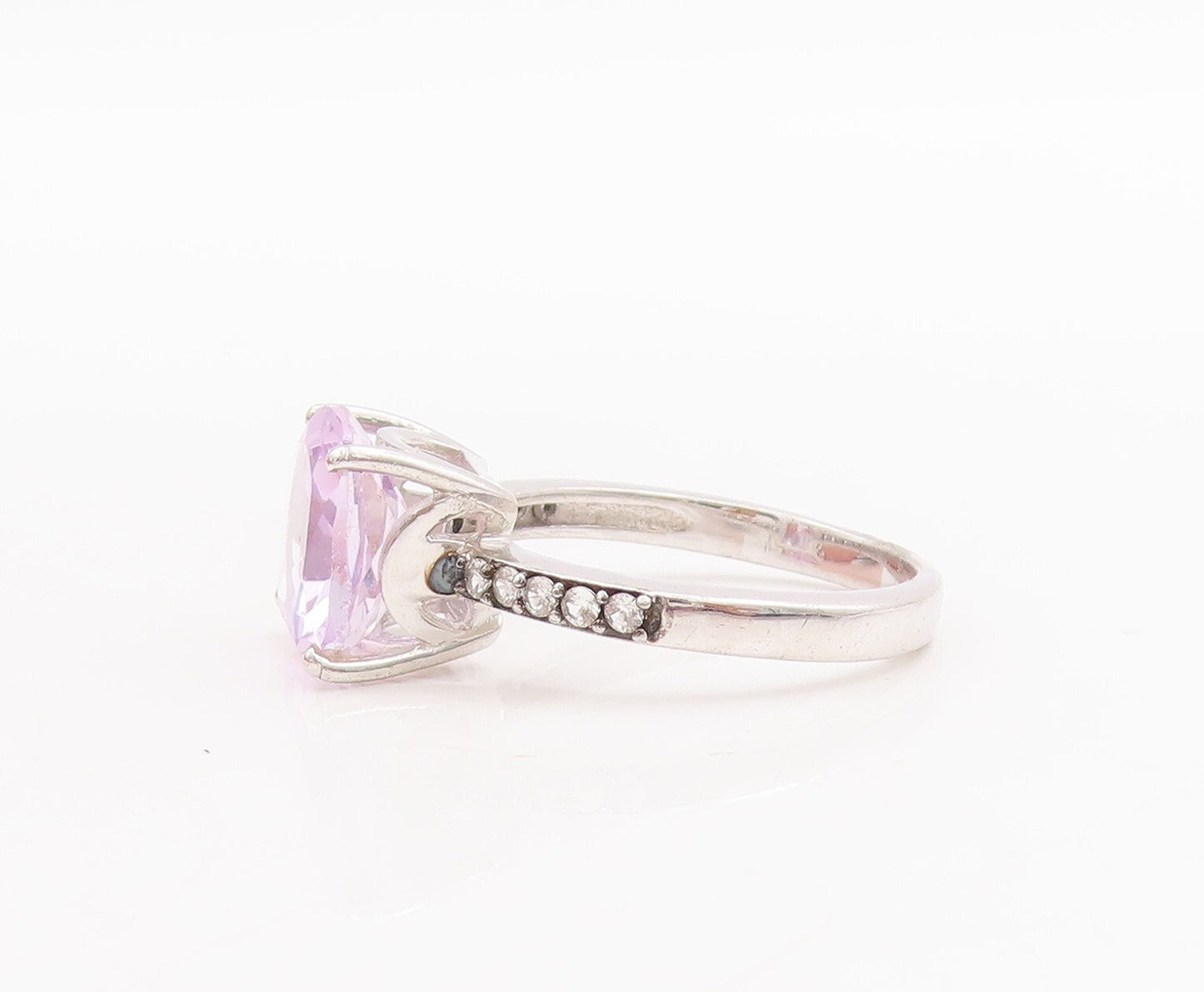 925 Sterling Silver Vintage Ring Round Cut Amethyst Diamonds Inlay Sz 7  RG29255