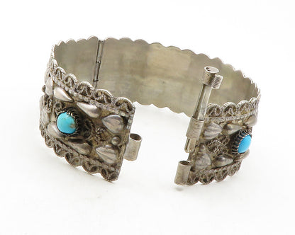 925 Sterling Silver  Vintage Antique Turquoise Twist Bangle Bracelet  BT4759