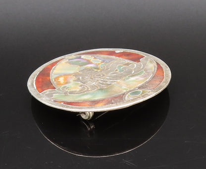 MEXICO 925 Silver  Vintage Abalone & Tiger's Eye Warrior Brooch Pin  BP10088