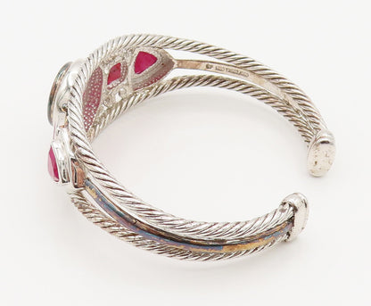 925 Silver  Vintage Two Tone Multi Shape Ruby Openwork Cuff Bracelet  BT9782