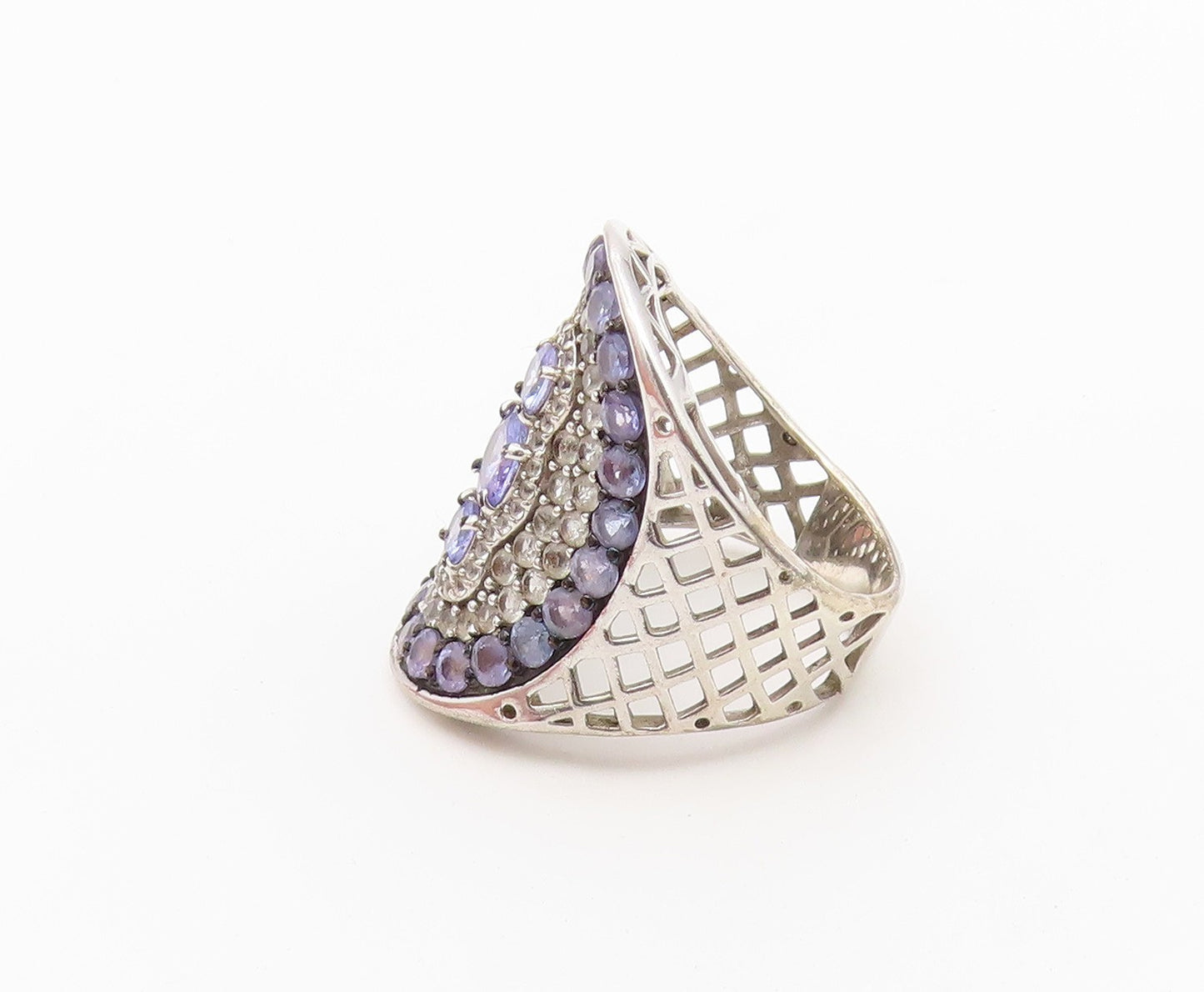 925 Sterling Silver Vintage Ring Tanzanite & Topaz Cluster Band  Sz 10  RG36638