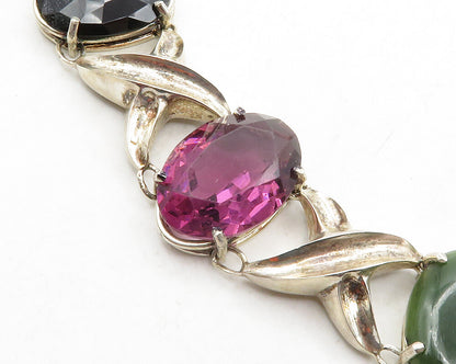 925 Silver  Vintage Hematite Amethyst Turquoise & Jasper Chain Necklace NE2182
