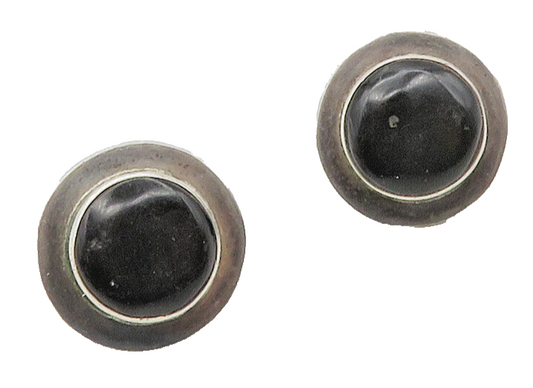 MEXICO 925 Sterling Silver  Vintage Cabochon Black Onyx Drop Earrings  EG7844
