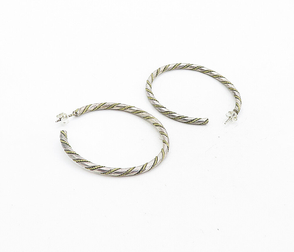 MEXICO 925 Sterling Silver  Vintage 2 Tone Rope Twist JHoop Earrings  EG4173