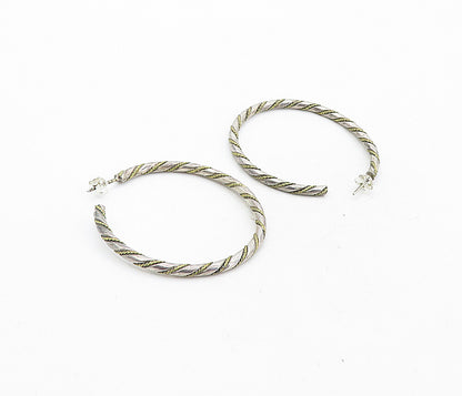 MEXICO 925 Sterling Silver  Vintage 2 Tone Rope Twist JHoop Earrings  EG4173