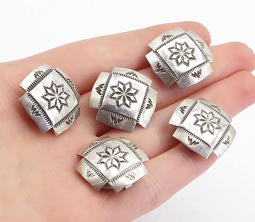 NAVAJO 925 Sterling Silver  Vintage 5 Pcs Floral Etched Button Covers  TR1179
