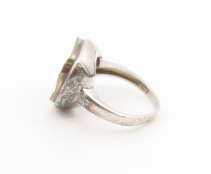 925 Sterling Silver Vintage Ring Drusy Quartz Geometric Band  Sz 8  RG36860