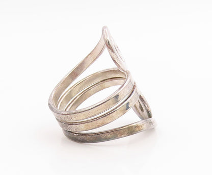 925 Sterling Silver Vintage Ring Modernist Double Spiral Bypass  Sz 8  RG35710