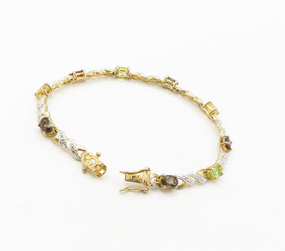 ROSS SIMON 925 Silver Genuine Diamond & Multi Stone Chain Bracelet BT6599