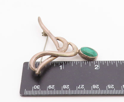 MEXICO 925 Sterling Silver  Vintage Cabochon Cut Malachite Brooch Pin  BP8836