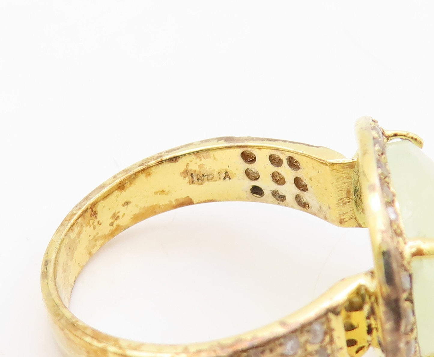 925 Sterling Silver Vintage Ring Gold Plated Diamonds & Gemstone  Sz 7  RG30627
