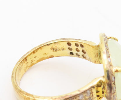925 Sterling Silver Vintage Ring Gold Plated Diamonds & Gemstone  Sz 7  RG30627