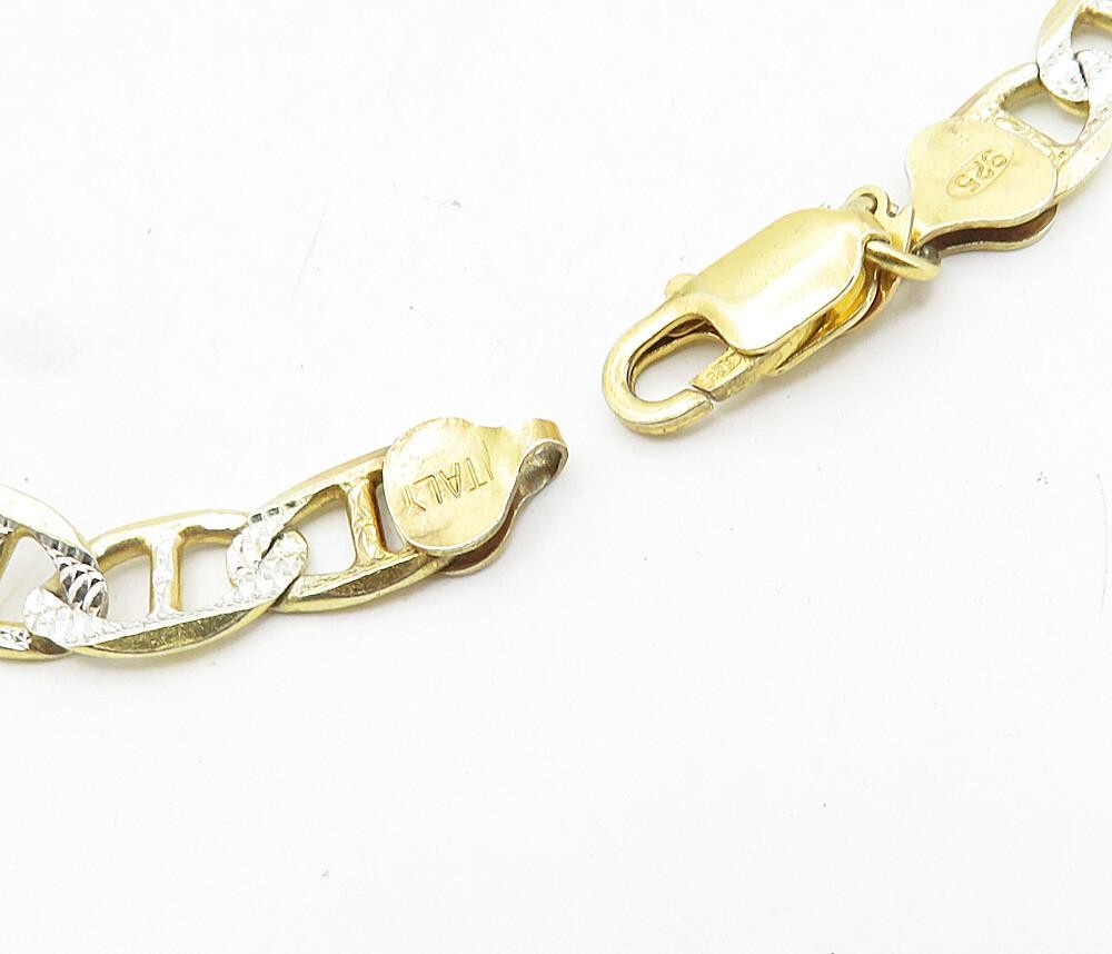 925 Sterling Silver  Diamond Cut Two Tone Anchor Link Chain Necklace  NE1661