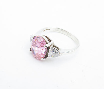 KOREA 925 Sterling Silver  Vintage Pink Cubic Zirconia Band Ring Sz 9  RG5440