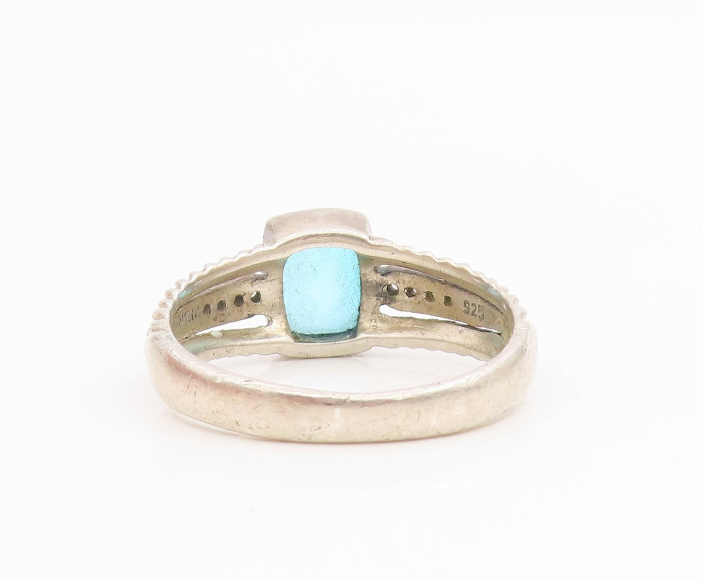 925 Sterling Silver Vintage Ring Real Diamonds & Blue Topaz Band  Sz 11  RG34378