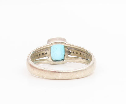 925 Sterling Silver Vintage Ring Real Diamonds & Blue Topaz Band  Sz 11  RG34378