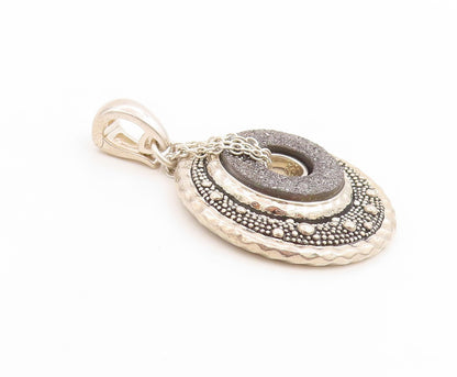 925 Sterling Silver Vintage Pendant MICHAEL DAWKINS Drusy Quartz Medal  PT25802