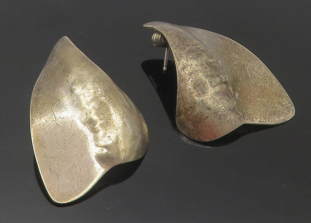 925 Sterling Silver  Vintage Modernist Designed Smooth Drop Earrings  EG6085