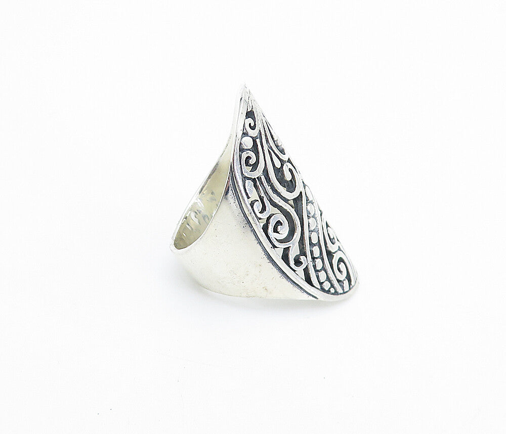 925 Sterling Silver  Vintage Shiny Swirl Full Finger Band Ring Sz 7.5  RG8097