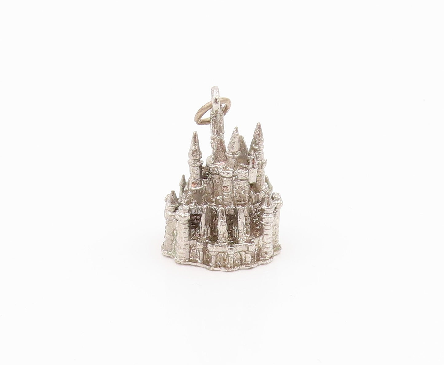 925 Sterling Silver Vintage Pendant Dark Tone Carved Walt Disney Castle  PT24280