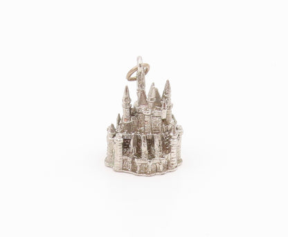 925 Sterling Silver Vintage Pendant Dark Tone Carved Walt Disney Castle  PT24280