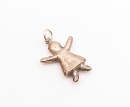 925 Sterling Silver Vintage Dark Tone Petite Girl in Dress Pendant  PT16458