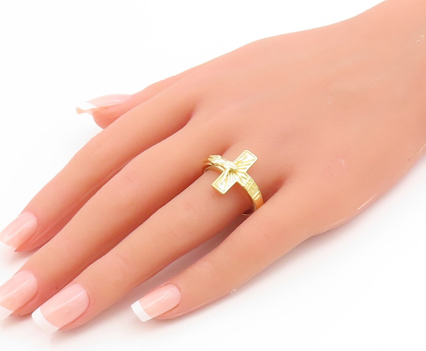 925 Sterling Silver Vintage Ring Gold Plated Jesus Crucifix Band  Sz 10  RG35210