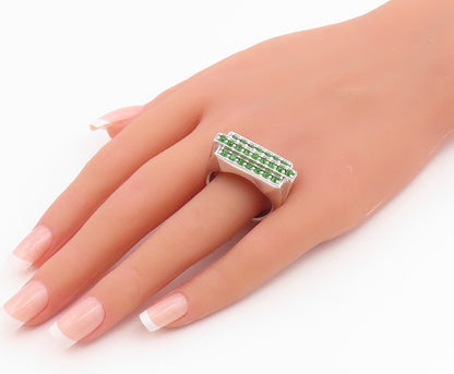 925 Sterling Silver Vintage Ring KARIS Emerald Rectangular Band  Sz 13  RG35379