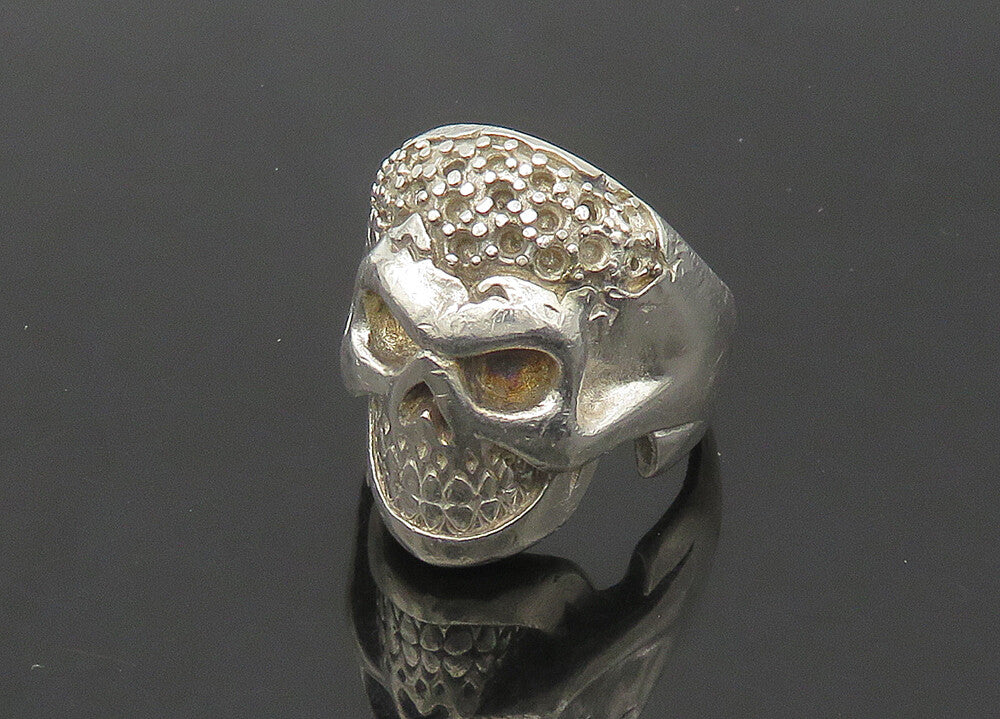 VERSANI 925 Sterling Silver Vintage Skeleton Head Heavy Biker Ring Sz 9  RG22374