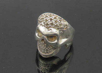 VERSANI 925 Sterling Silver Vintage Skeleton Head Heavy Biker Ring Sz 9  RG22374