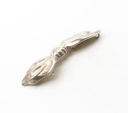 925 Sterling Silver  Vintage Sculpted Bow Tied Ribbon Motif Brooch Pin  BP6426
