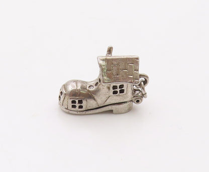 925 Sterling Silver  Vintage Petite House Boot Motif Pendant (OPENS)  PT18319