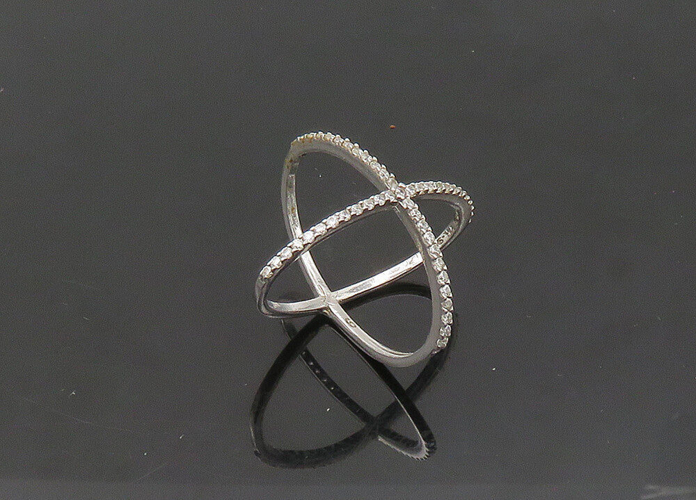 925 Sterling Silver Vintage Topaz Criss Cross Orbit Band Ring Sz 6.5 RG21338