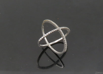 925 Sterling Silver Vintage Topaz Criss Cross Orbit Band Ring Sz 6.5 RG21338