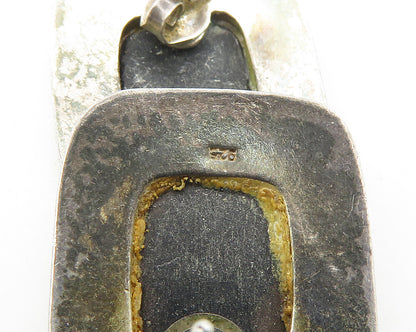 925 Sterling Silver  Vintage Black Onyx Etched Border Drop Earrings  EG9186