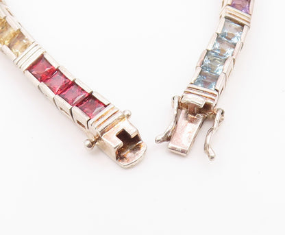 925 Sterling Silver Vintage Bracelet Square Cut Gemstone Tennis Link  BT12179