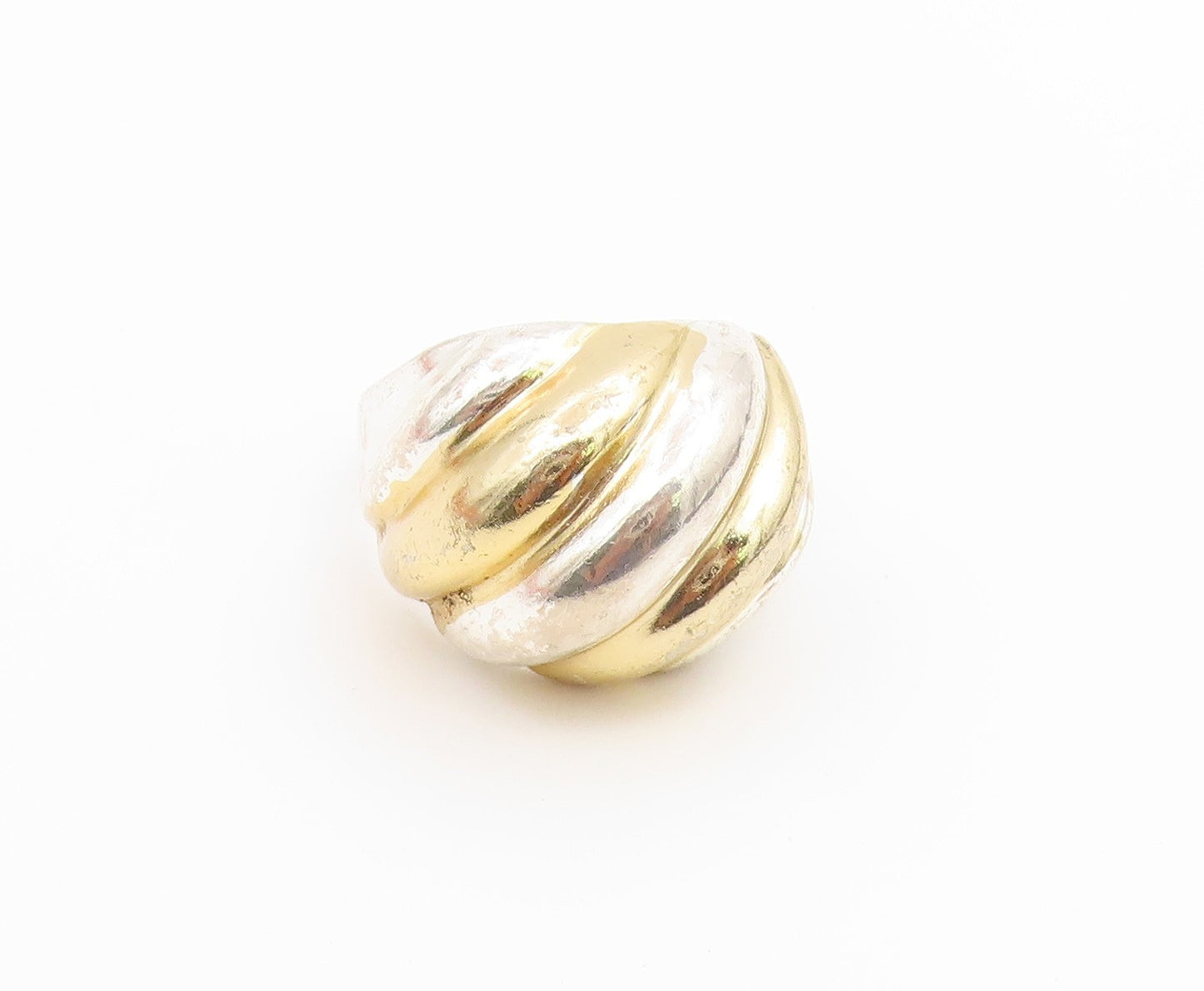 925 Sterling Silver Vintage Ring Two Tone Modernist Ribbed Dome  Sz 7  RG36897