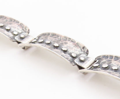 925 Sterling Silver Vintage Bracelet Classic Hammered Wide Panel Link  BT12057