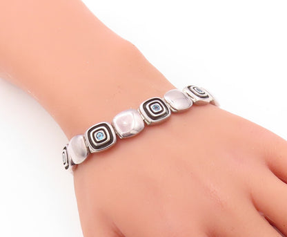 925 Sterling Silver Vintage Bracelet Solid Square Cutout Blue Topaz  BT10890
