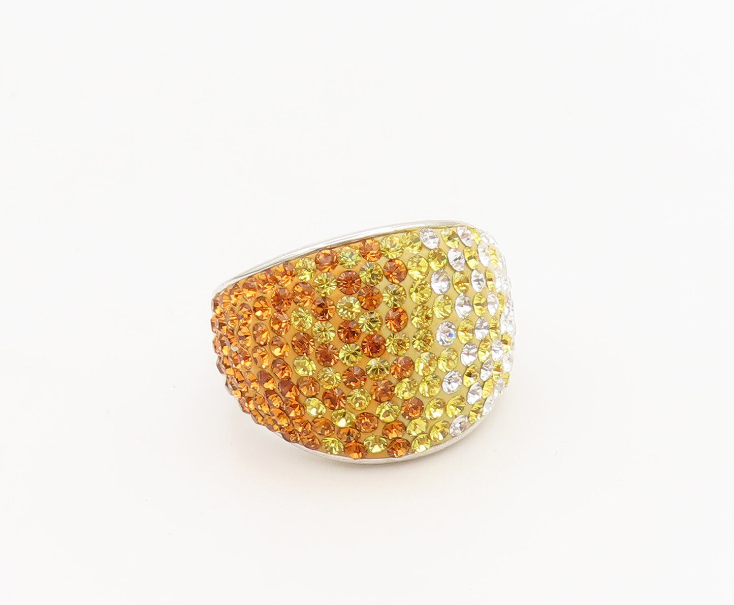 925 Sterling Silver  Vintage 3 tone Rhinestones Broad Band Ring Sz 7  RG26888