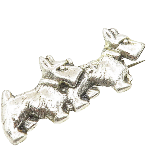 925 Sterling Silver  Vintage Shiny Double Terrier Dog Motif Brooch Pin  BP7296