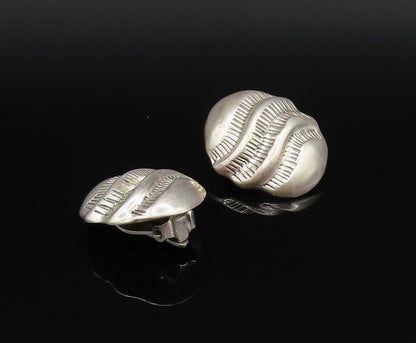 MEXICO 925 Silver  Vintage Etched Wavy Ribbed Non Pierced Earrings  EG12030