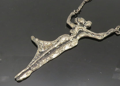 925 Sterling Silver  Vintage Modernist Sculpted Couple Chain Necklace  NE3466