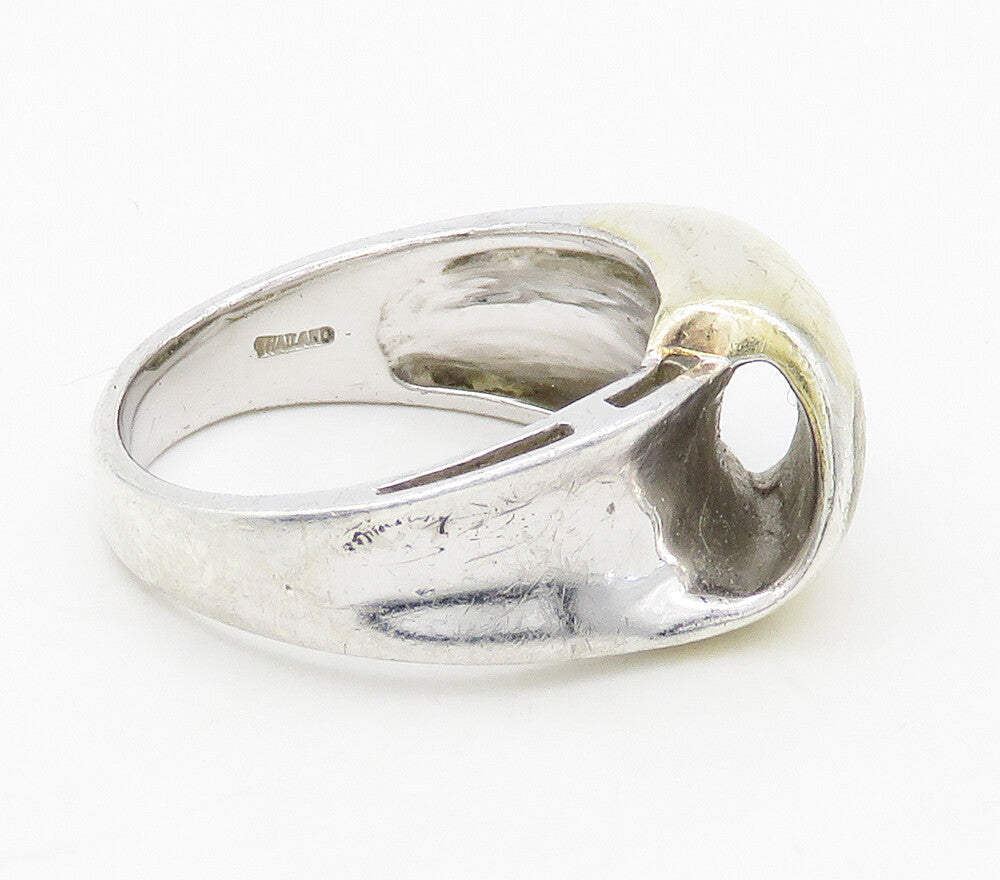 925 Sterling Silver  Vintage Shiny Two Tone Smooth Band Ring Sz 9  RG15876