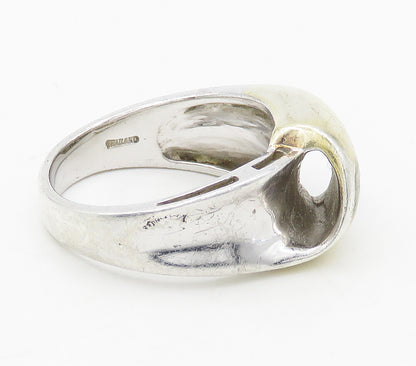 925 Sterling Silver  Vintage Shiny Two Tone Smooth Band Ring Sz 9  RG15876