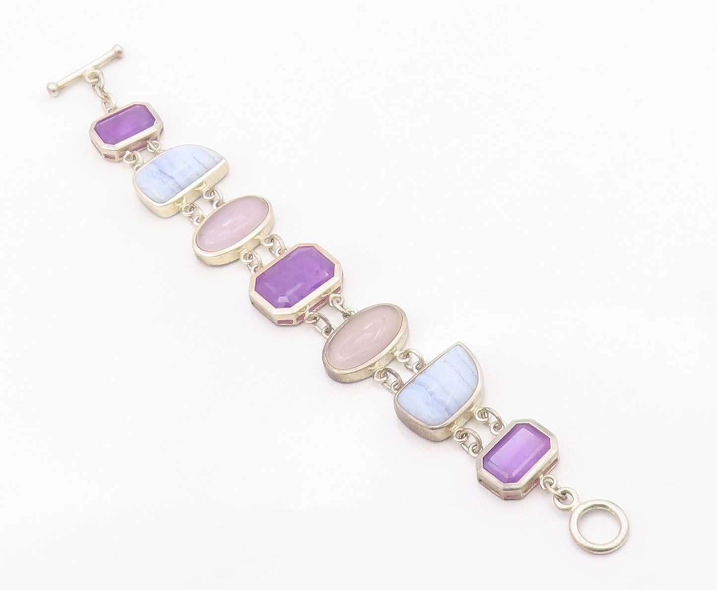925 Sterling Silver Vintage Bracelet WHITNEY KELLY Multi Gemstone Link  BT12115